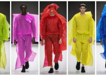 Designer debuts plastic clothing at London Fashion Week