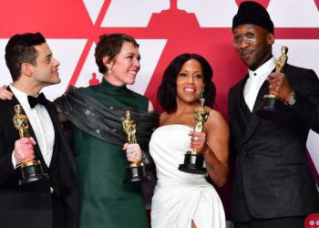 Rami Malek, Olivia Colman, Regina King and Mahershala Ali pose with their Oscars.
