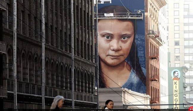 Massive mural of Greta Thunberg at San Francisco