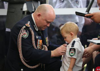 Firefighter’s posthumous medal presented to toddler son