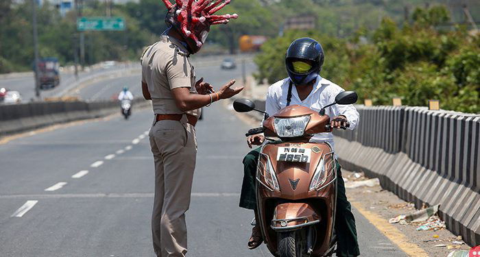 Indian cop wears ‘Coronavirus helmet’ to urge people to stay back home