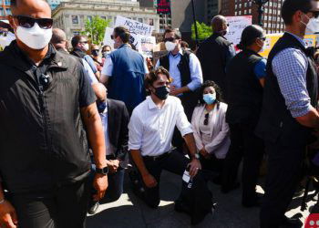 Canadian PM Justin Trudeau takes a knee at anti-racism protests