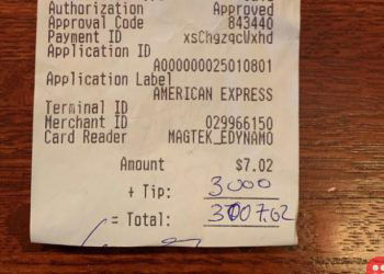 Customer drops $3,000 tip for restaurant staff on $7 bill