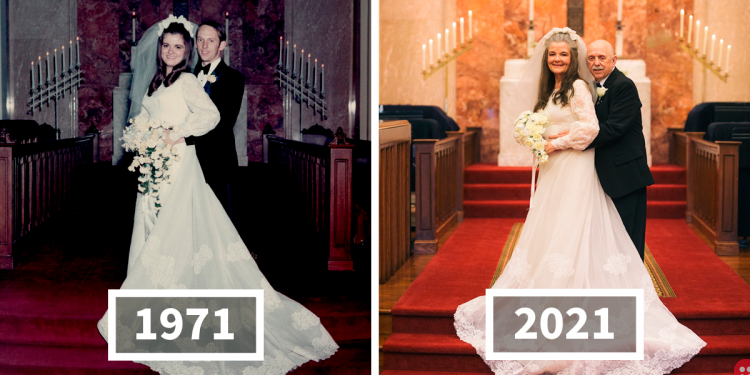 Couple Recreates Wedding Photos to Celebrate 50th Anniversary
